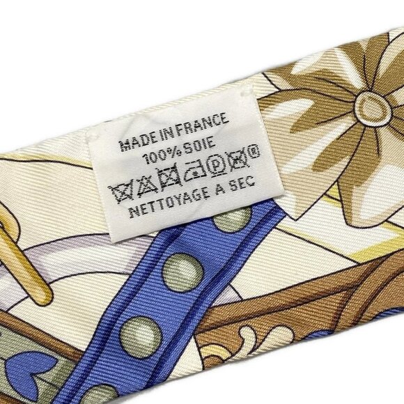 HERMES Twilly - Cream Blue Multi Scarf 422-072225 - Picture 3 of 3
